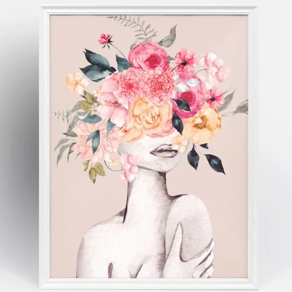 Watercolor Floral Woman Portrait Wall Art Illustration Print Poster Unframed - Picture 3 of 7